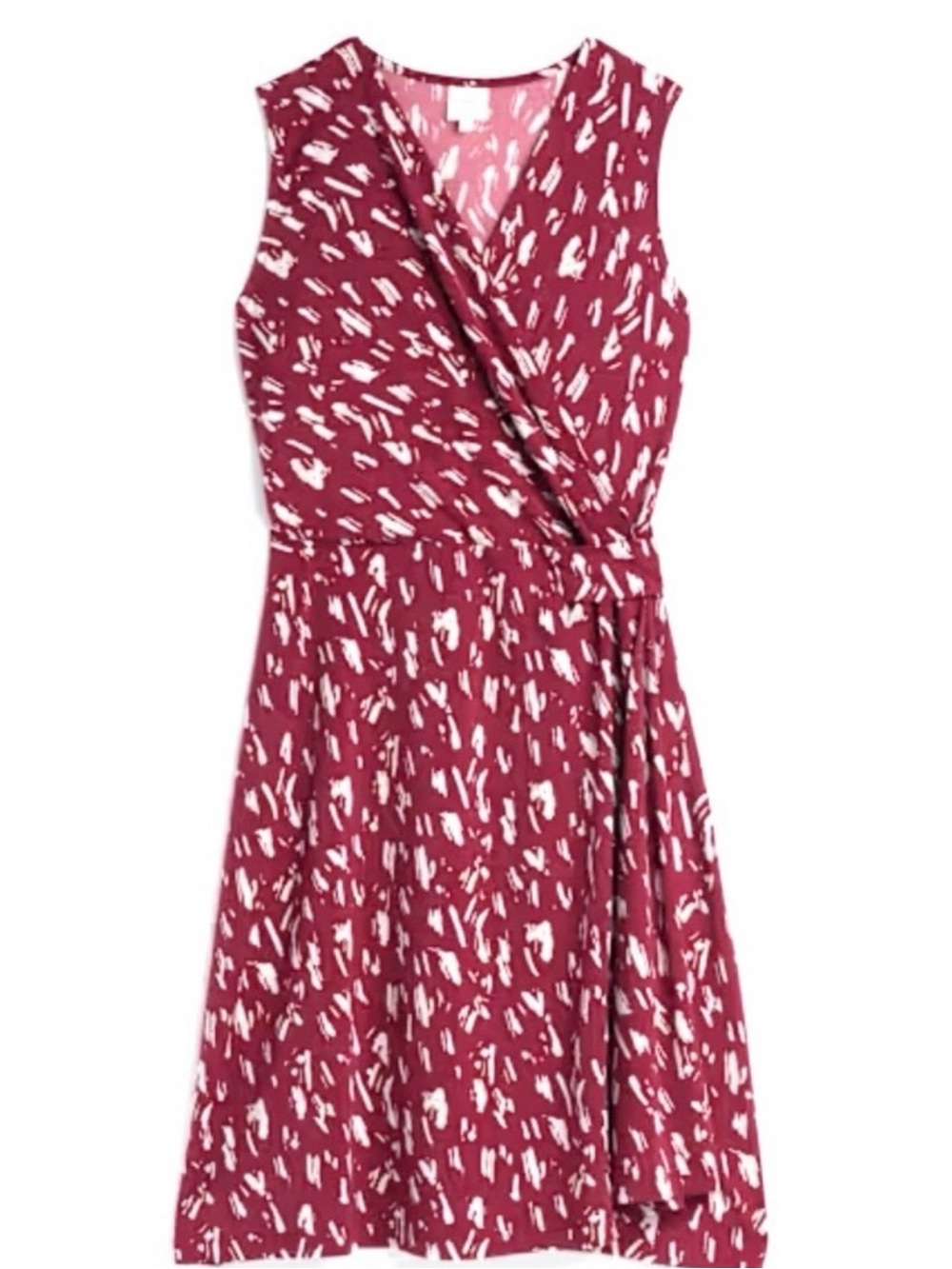 Kaileigh Sleeveless Wrap Midi Dress in Wine and White Print